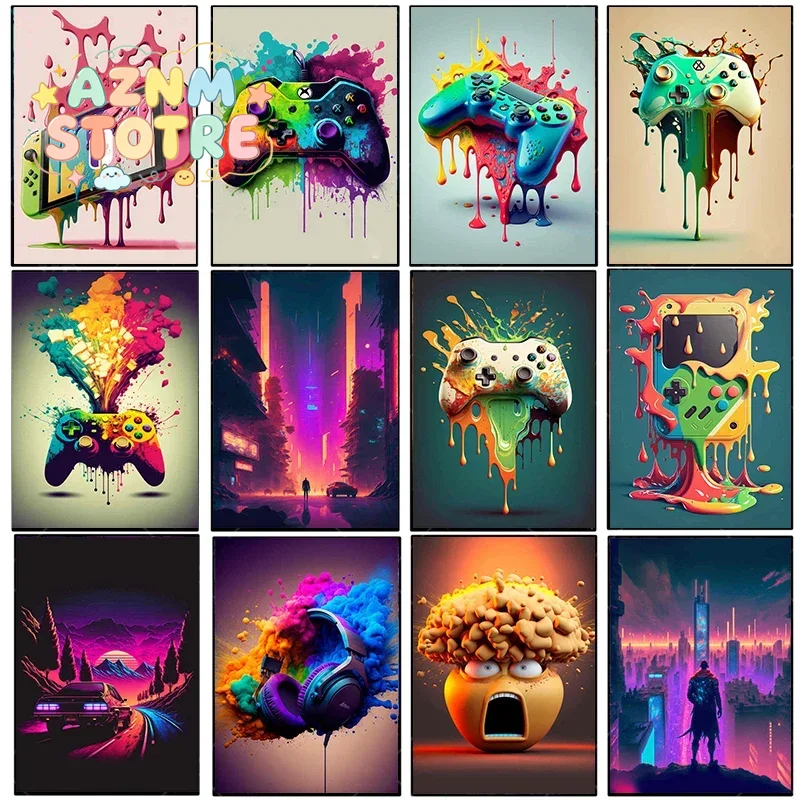 Esports Gaming Poster - Vintage tuval boyama renkli Punk Neon