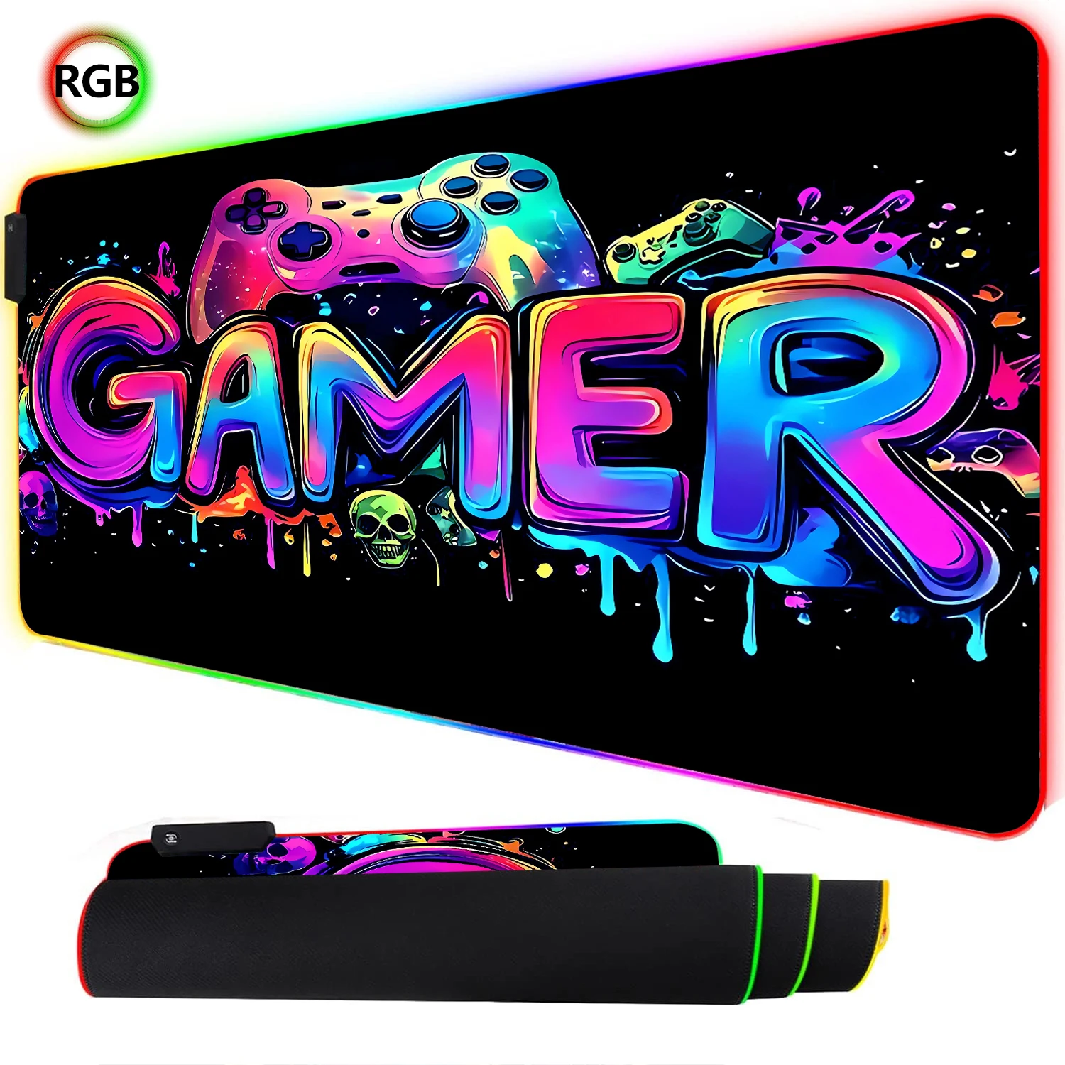 Esports Gaming Mouse Pad - RGB Neon Oyun Denetleyicisi Sanat Mouse